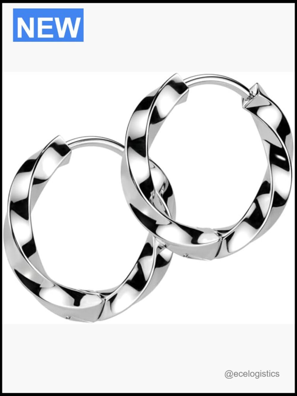 18G 316L Stainless Steel Twisted Hinged Hoop Earrings 8mm 10mm Pair